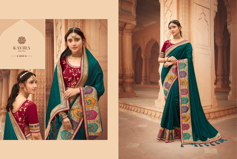 Kavira Launch By Pranay Chinon Designer With Heavy Border Wedding Wear Fancy Sarees