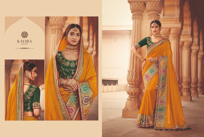 Kavira Launch By Pranay Chinon Designer With Heavy Border Wedding Wear Fancy Sarees