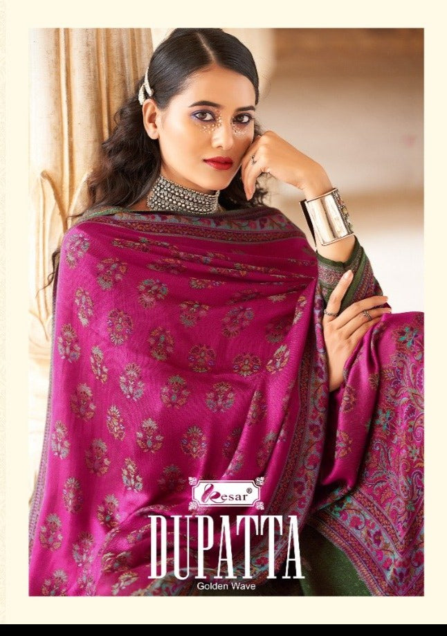 Kesariya Saaira Pashmina Jacquard Print Sarvoski Diamond Work Salwar Kameez