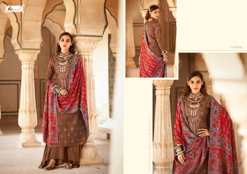 Kesariya Saaira Pashmina Jacquard Print Sarvoski Diamond Work Salwar Kameez