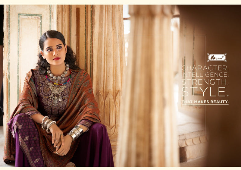Kesariya Saaira Pashmina Jacquard Print Sarvoski Diamond Work Salwar Kameez