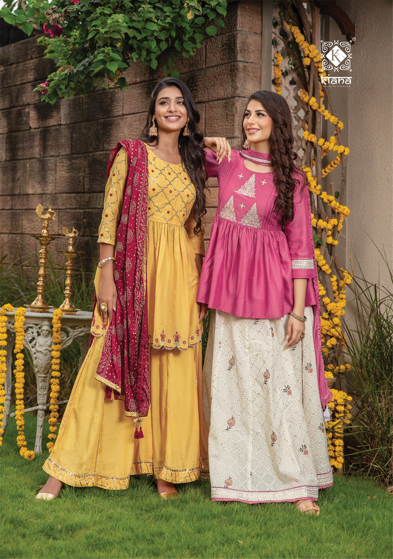 Kiana Fashion Celebration Muslin Georgette Sequence Lucknowi Work Kurti Wholesale