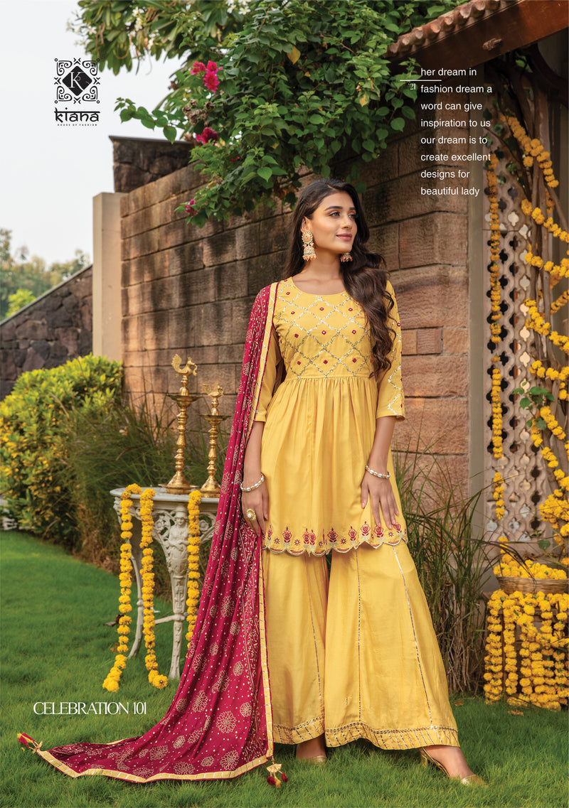Kiana Fashion Celebration Muslin Georgette Sequence Lucknowi Work Kurti Wholesale
