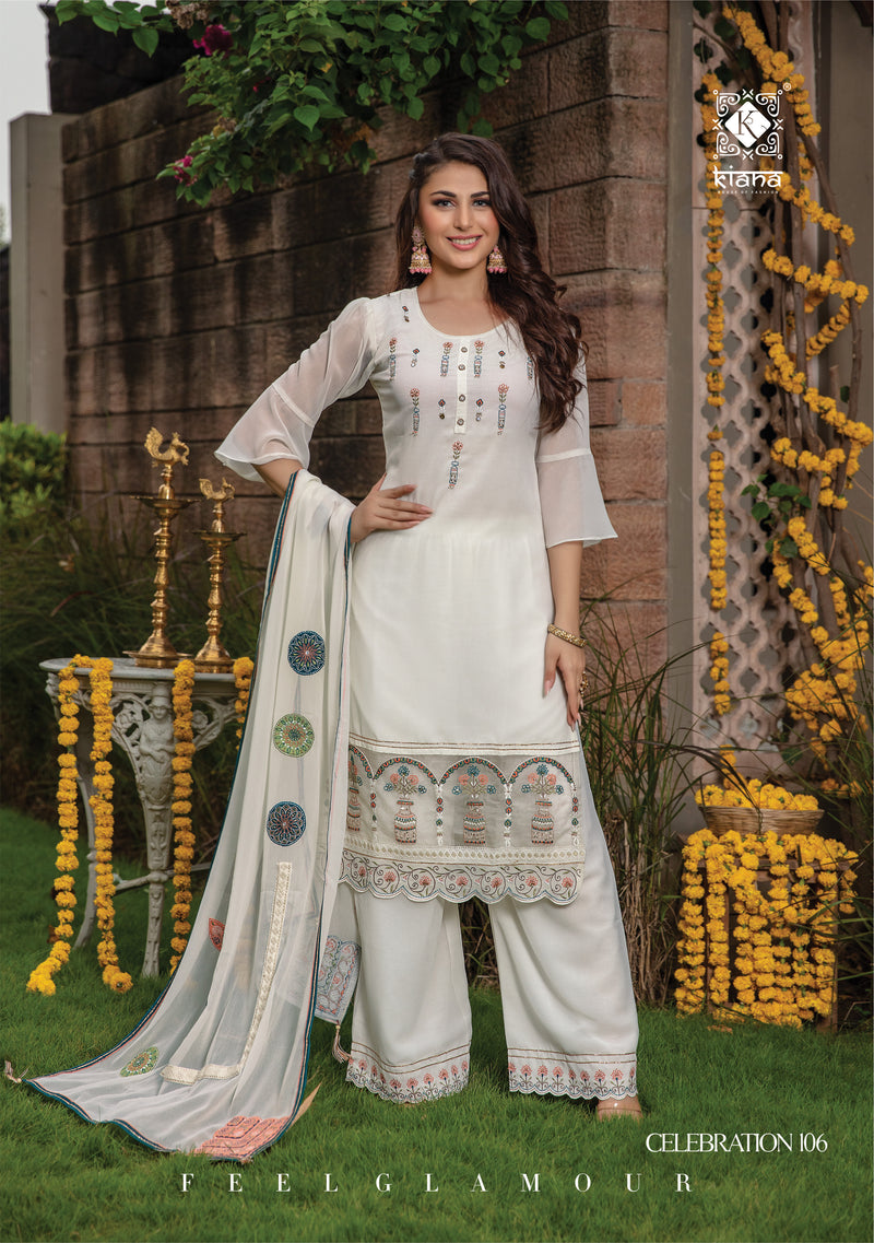 Kiana Fashion Celebration Muslin Georgette Sequence Lucknowi Work Kurti Wholesale