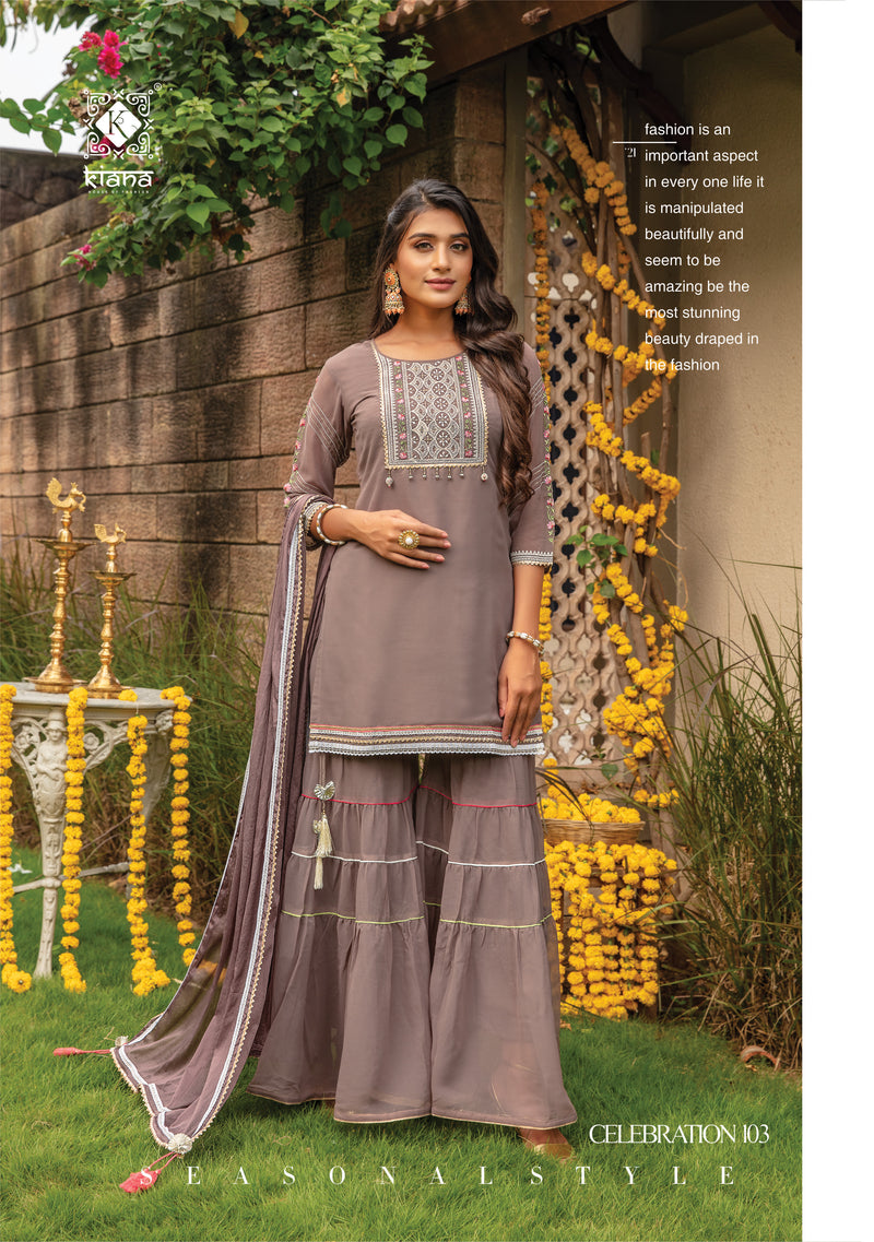 Kiana Fashion Celebration Muslin Georgette Sequence Lucknowi Work Kurti Wholesale