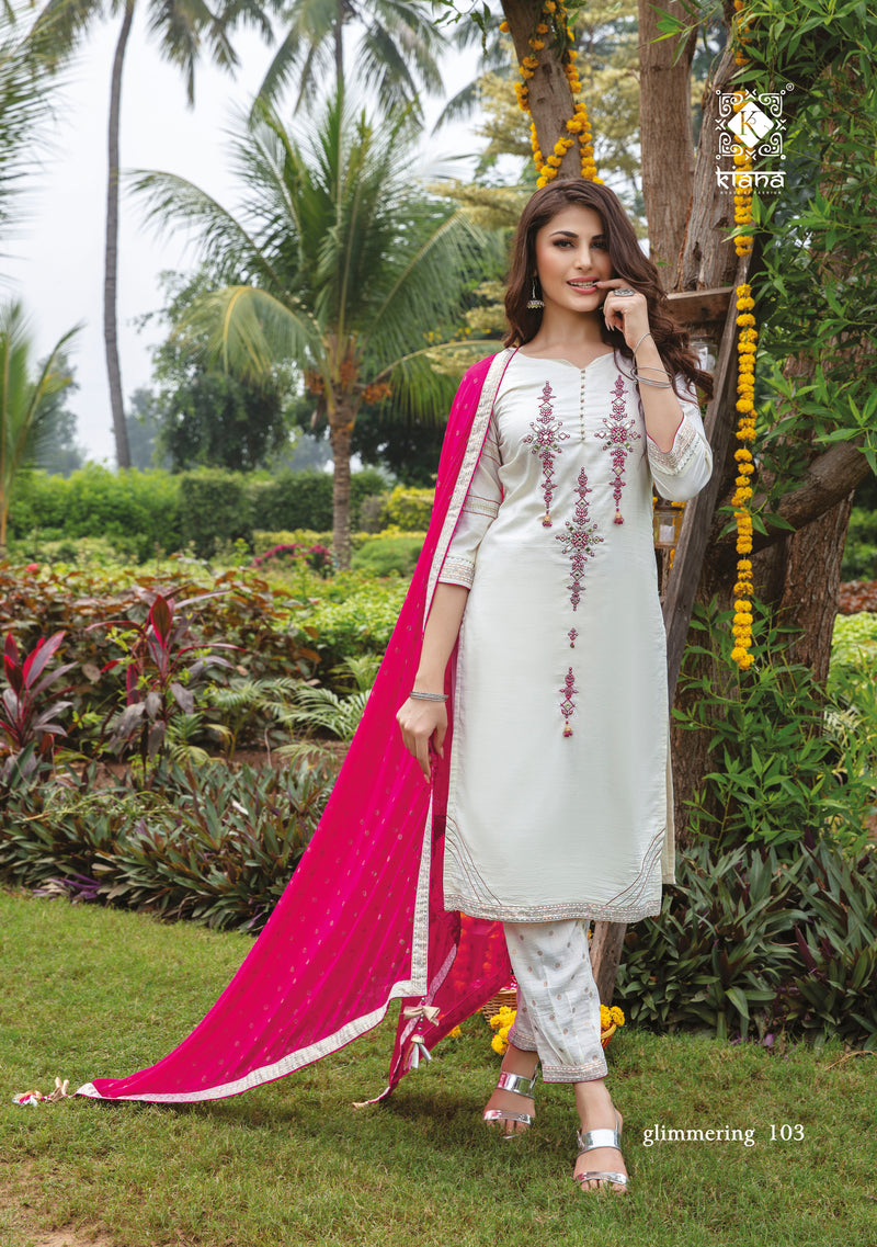 Kiana Fashion Glimmering Heavy Maslin Embroidery Work Kurti Wear
