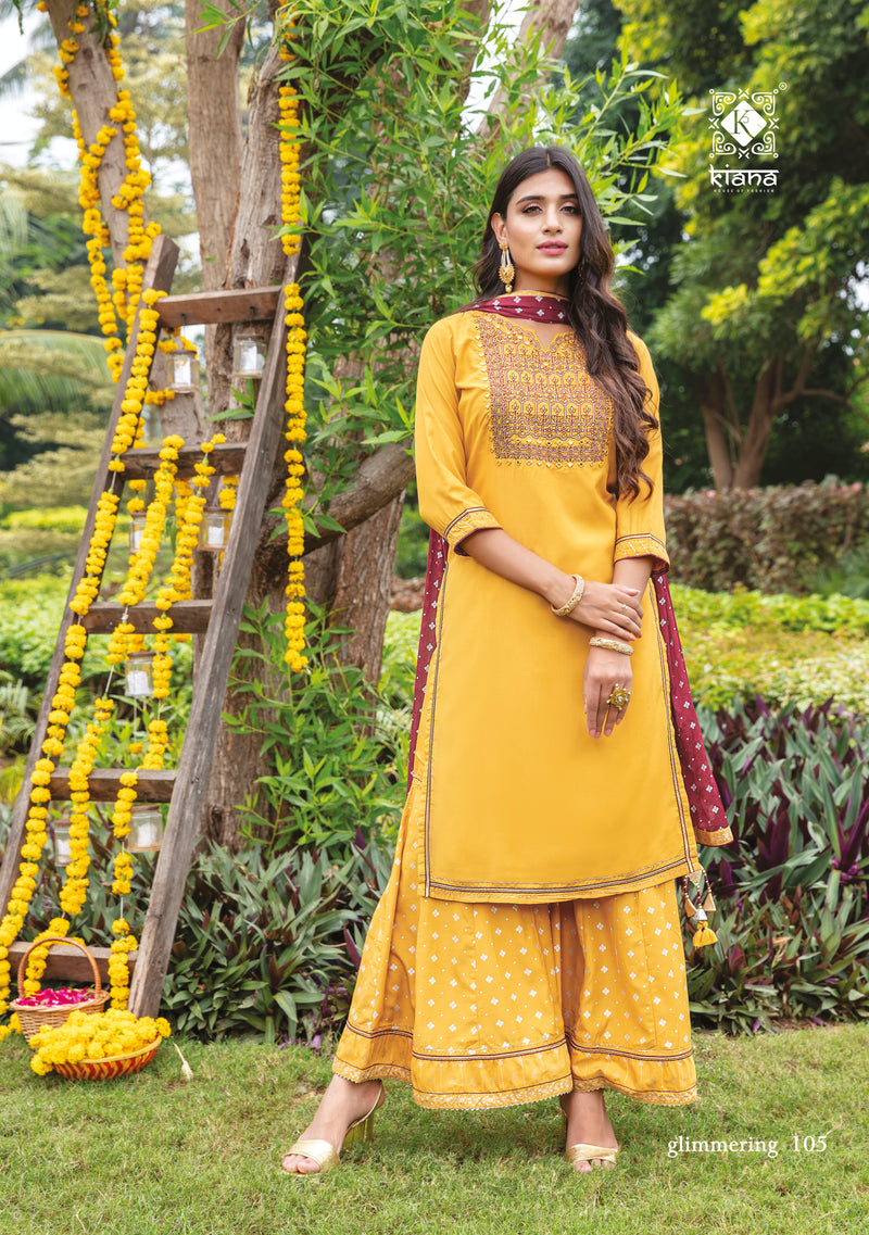 Kiana Fashion Glimmering Heavy Maslin Embroidery Work Kurti Wear