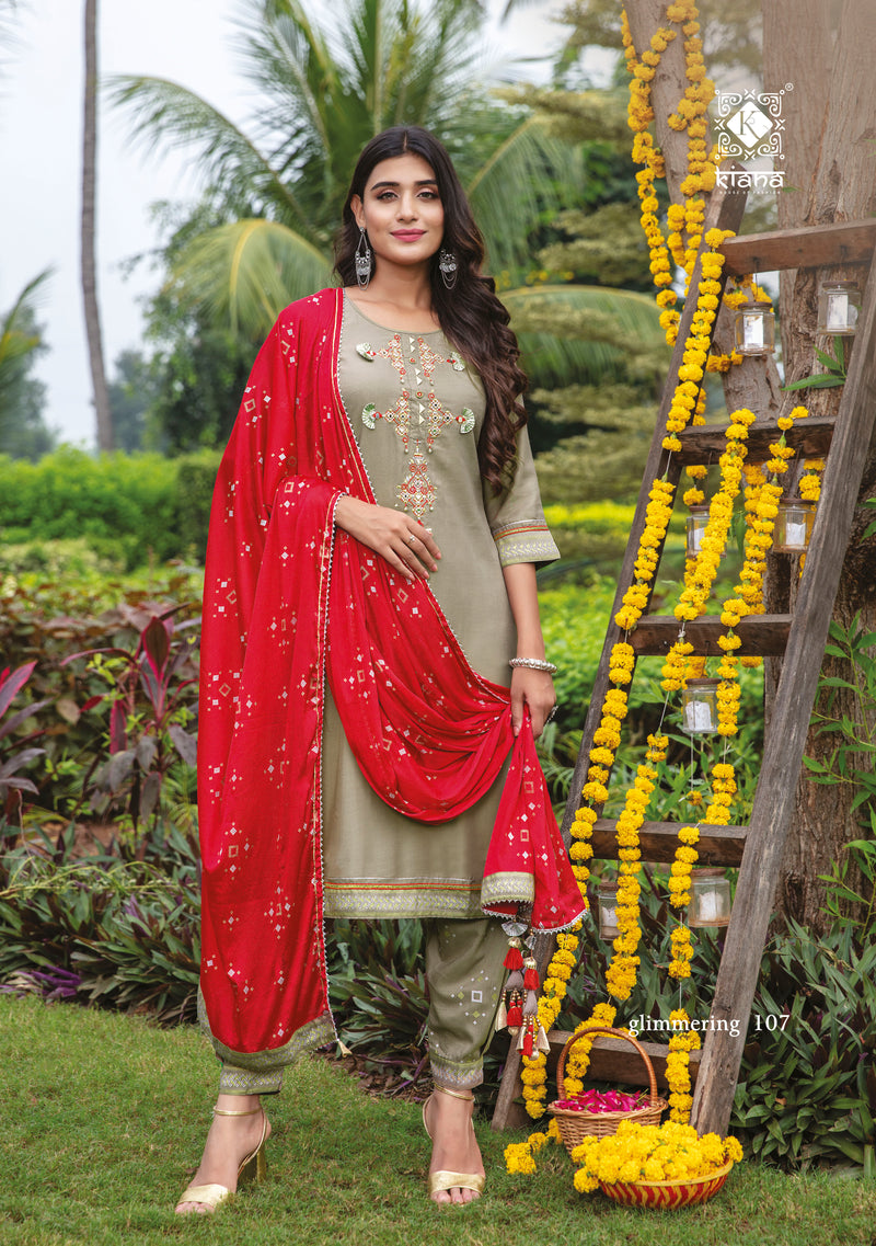 Kiana Fashion Glimmering Heavy Maslin Embroidery Work Kurti Wear