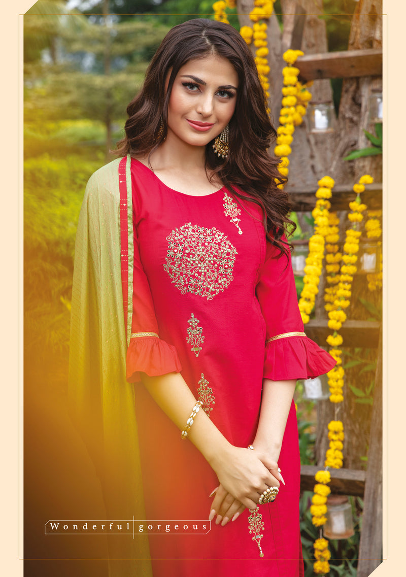Kiana Fashion Glimmering Heavy Maslin Embroidery Work Kurti Wear
