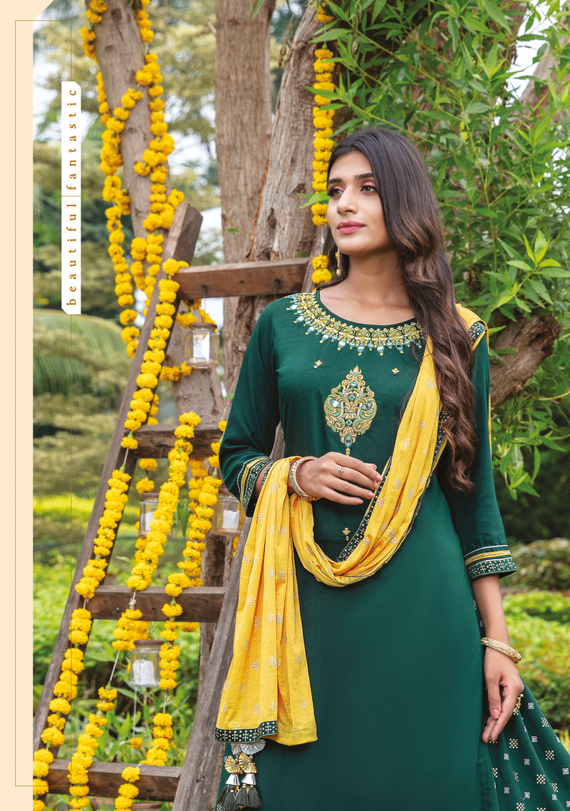 Kiana Fashion Glimmering Heavy Maslin Embroidery Work Kurti Wear