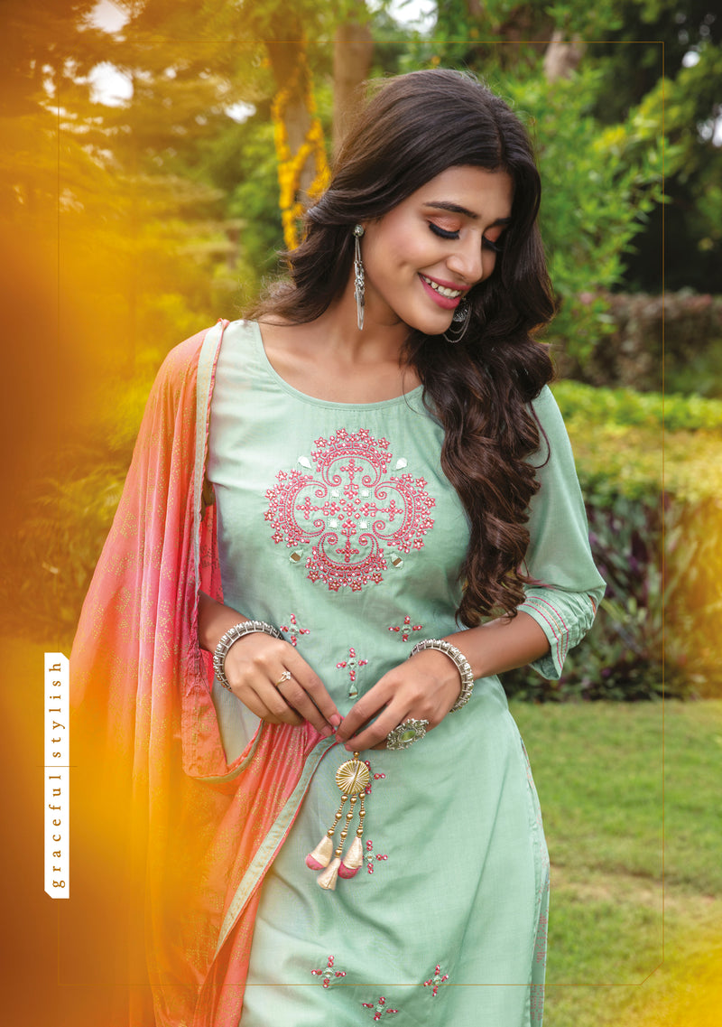 Kiana Fashion Glimmering Heavy Maslin Embroidery Work Kurti Wear