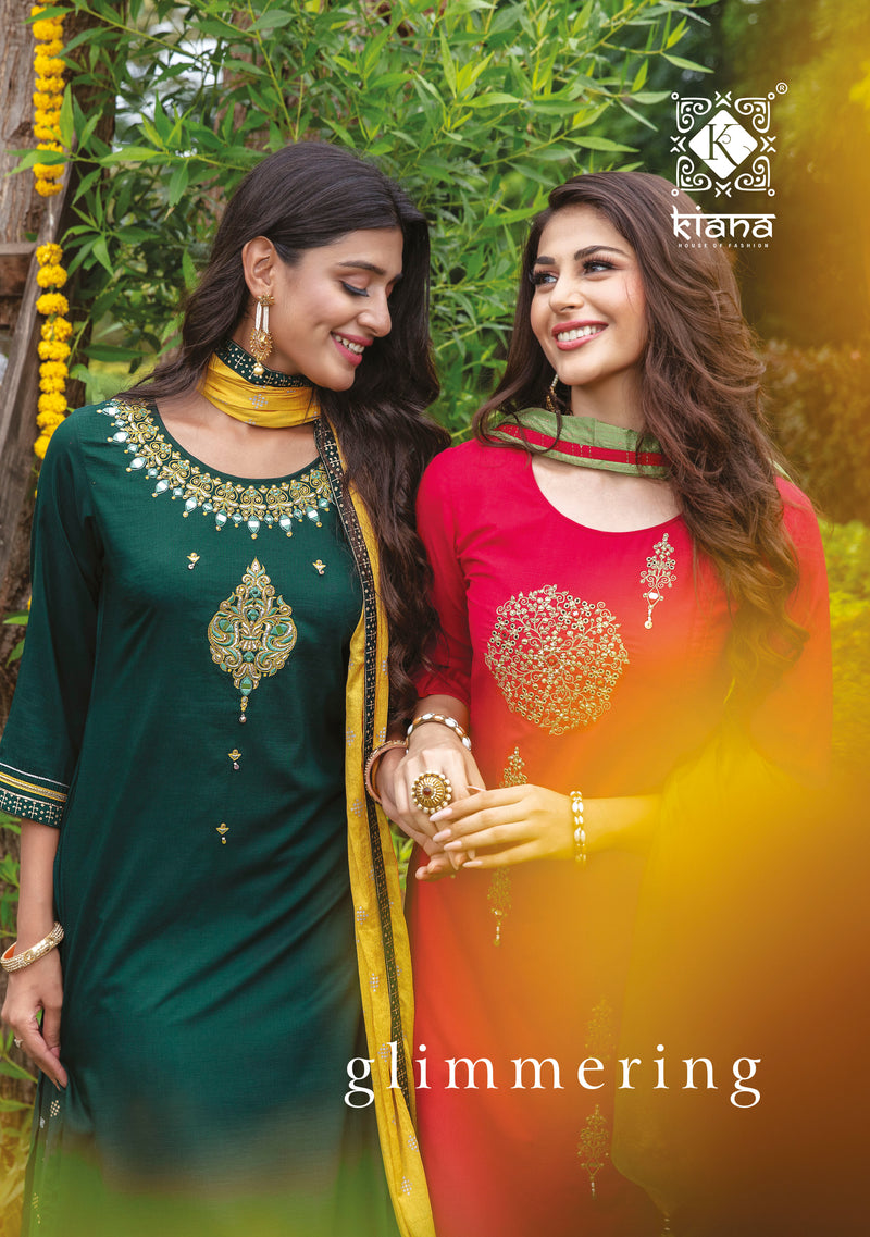 Kiana Fashion Glimmering Heavy Maslin Embroidery Work Kurti Wear