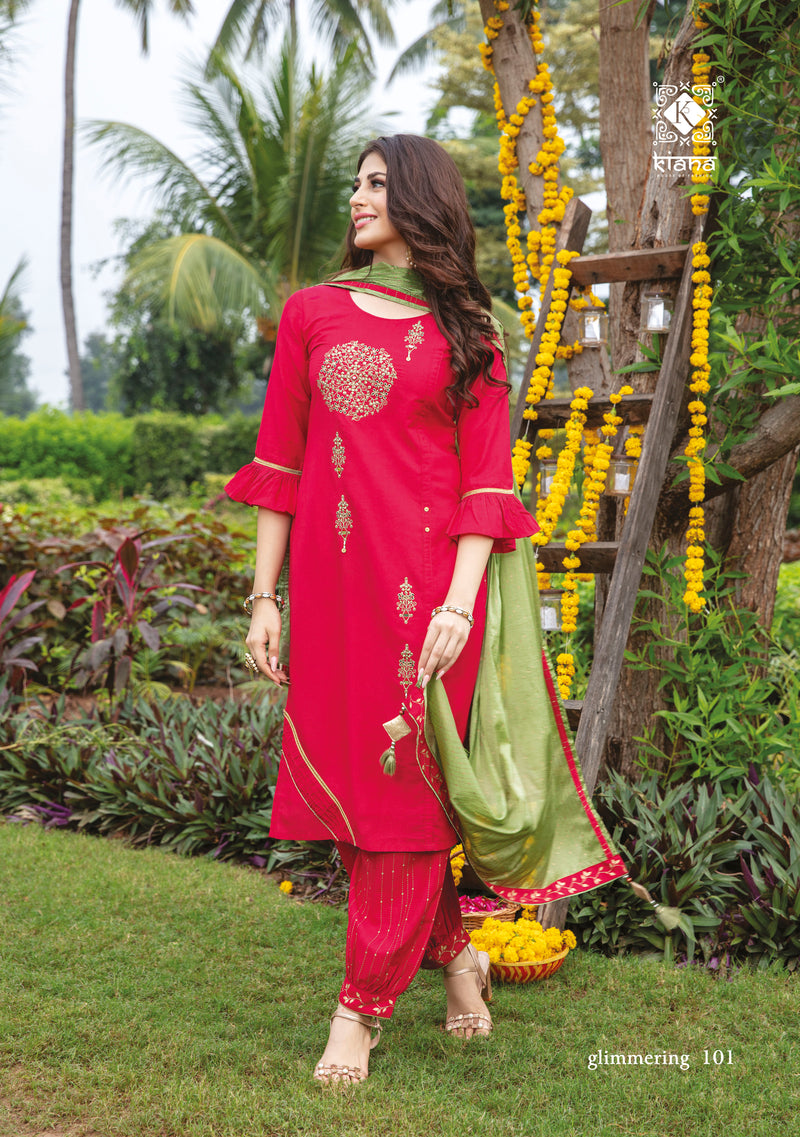 Kiana Fashion Glimmering Heavy Maslin Embroidery Work Kurti Wear