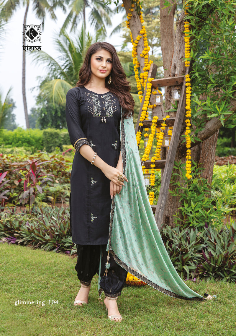 Kiana Fashion Glimmering Heavy Maslin Embroidery Work Kurti Wear