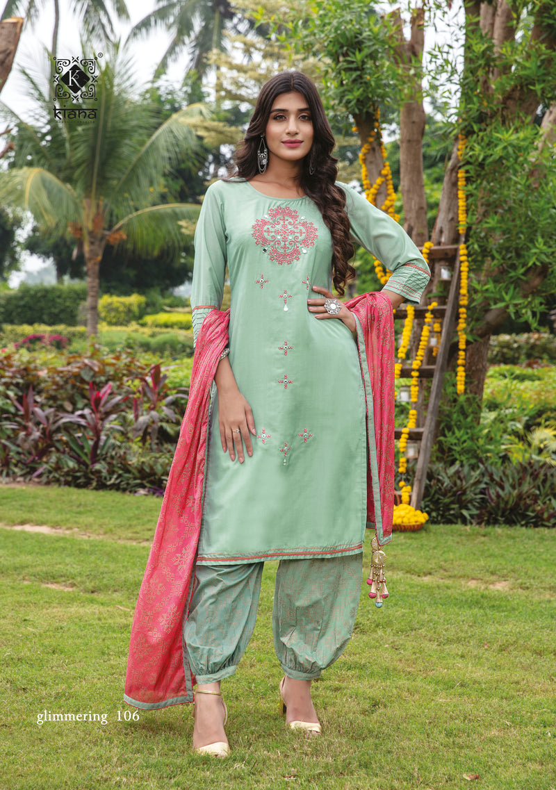 Kiana Fashion Glimmering Heavy Maslin Embroidery Work Kurti Wear