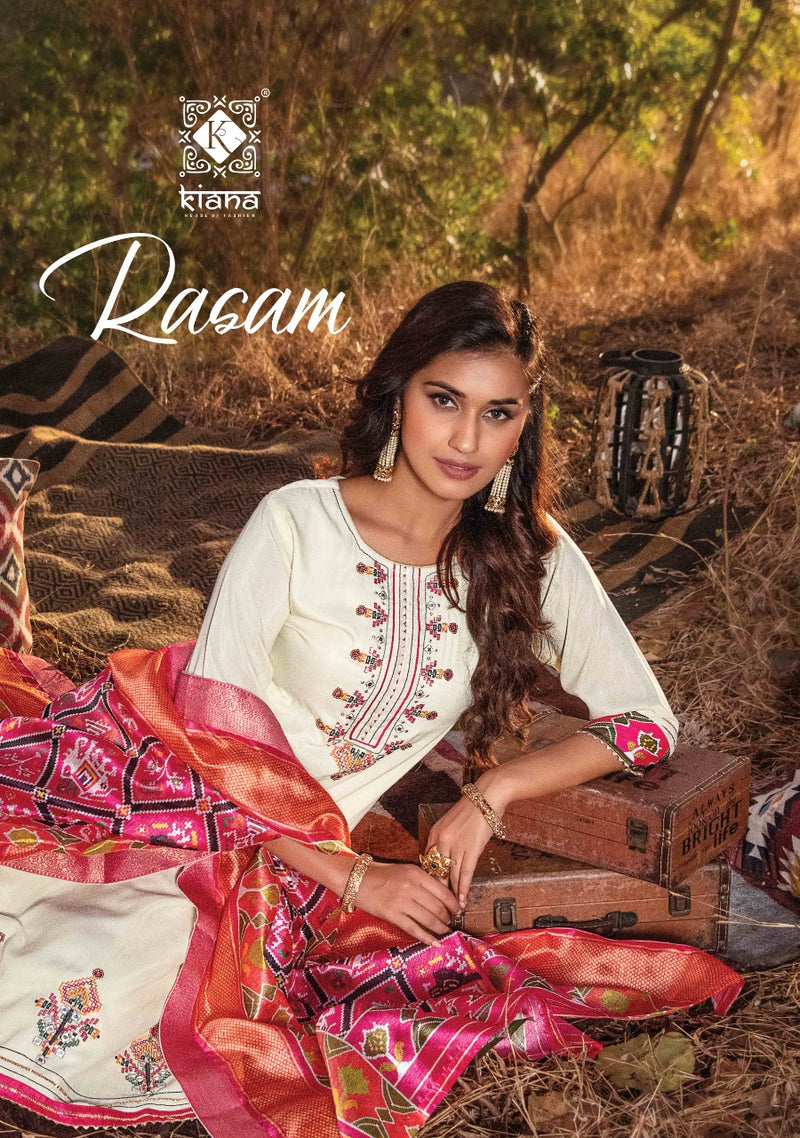 Kiana Fashion Rasam Muslin Silk Patola Print Thread Work Stylish Kurti Wear