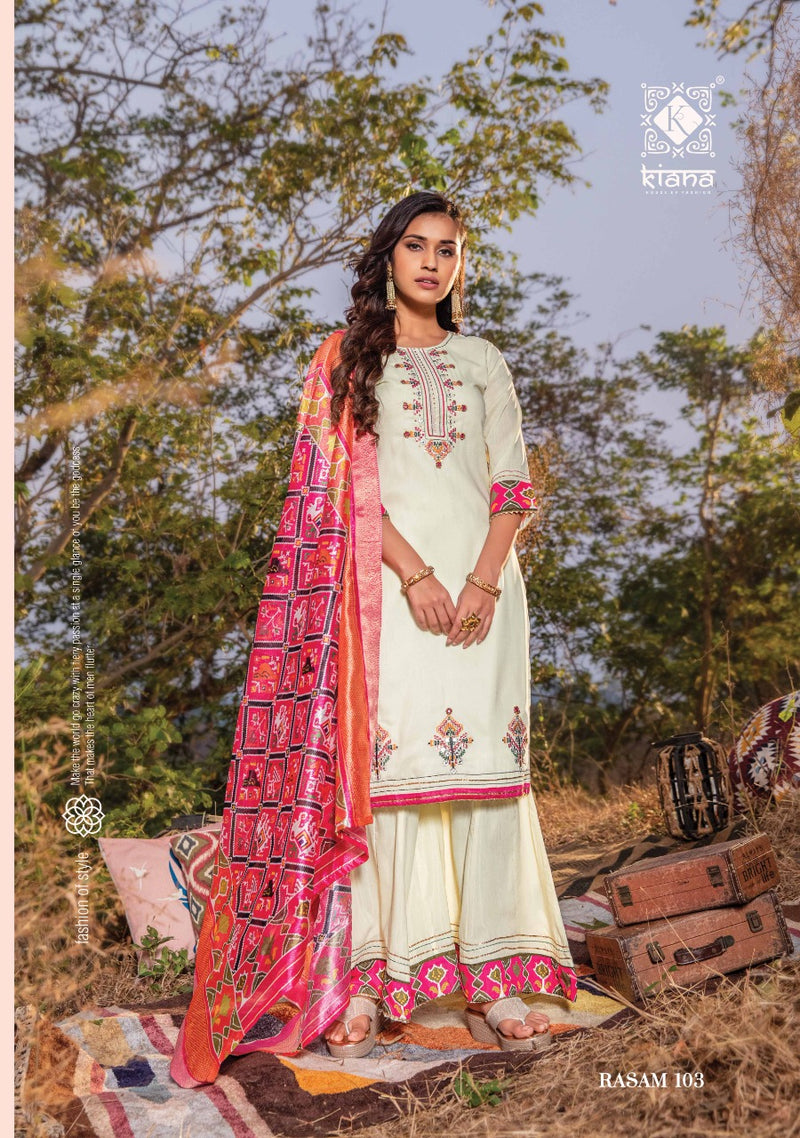 Kiana Fashion Rasam Muslin Silk Patola Print Thread Work Stylish Kurti Wear