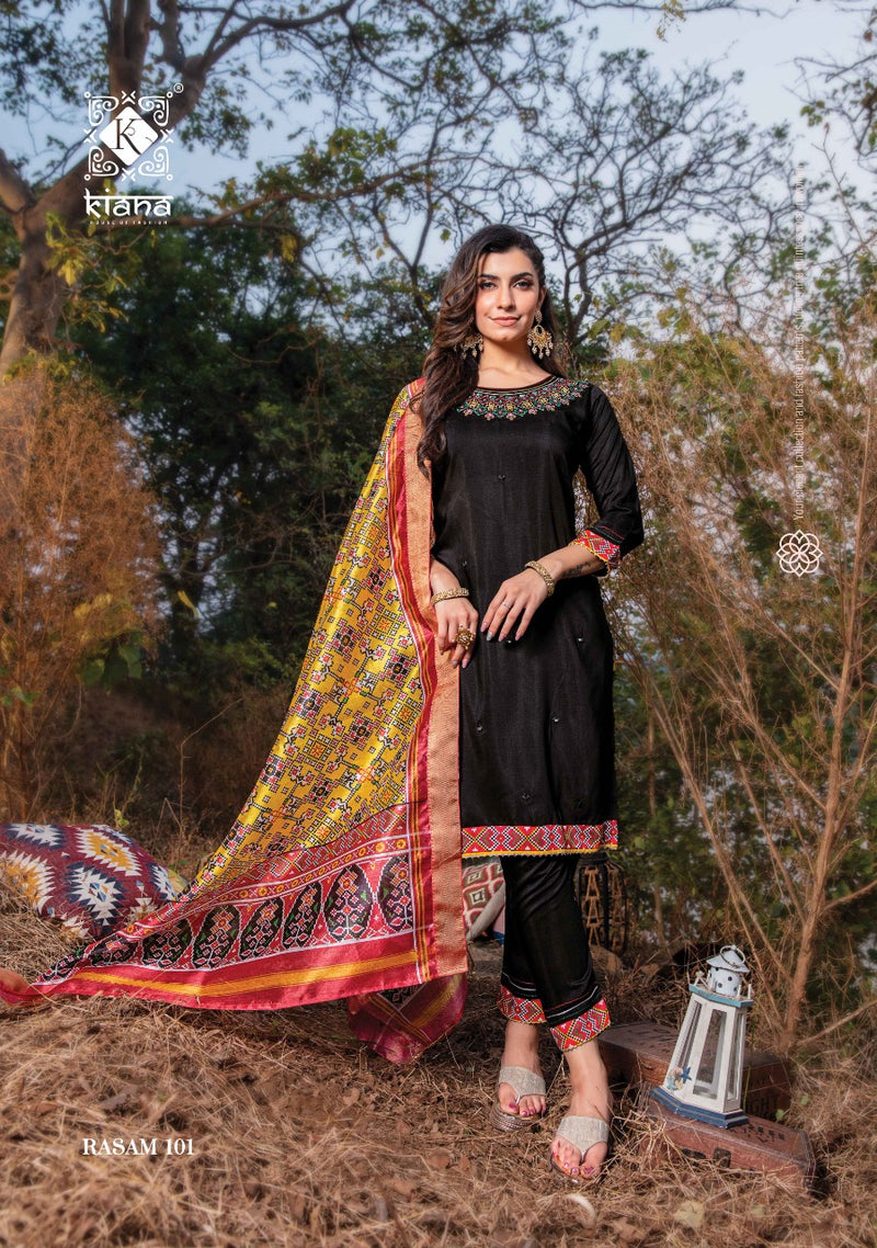 Kiana Fashion Rasam Muslin Silk Patola Print Thread Work Stylish Kurti Wear