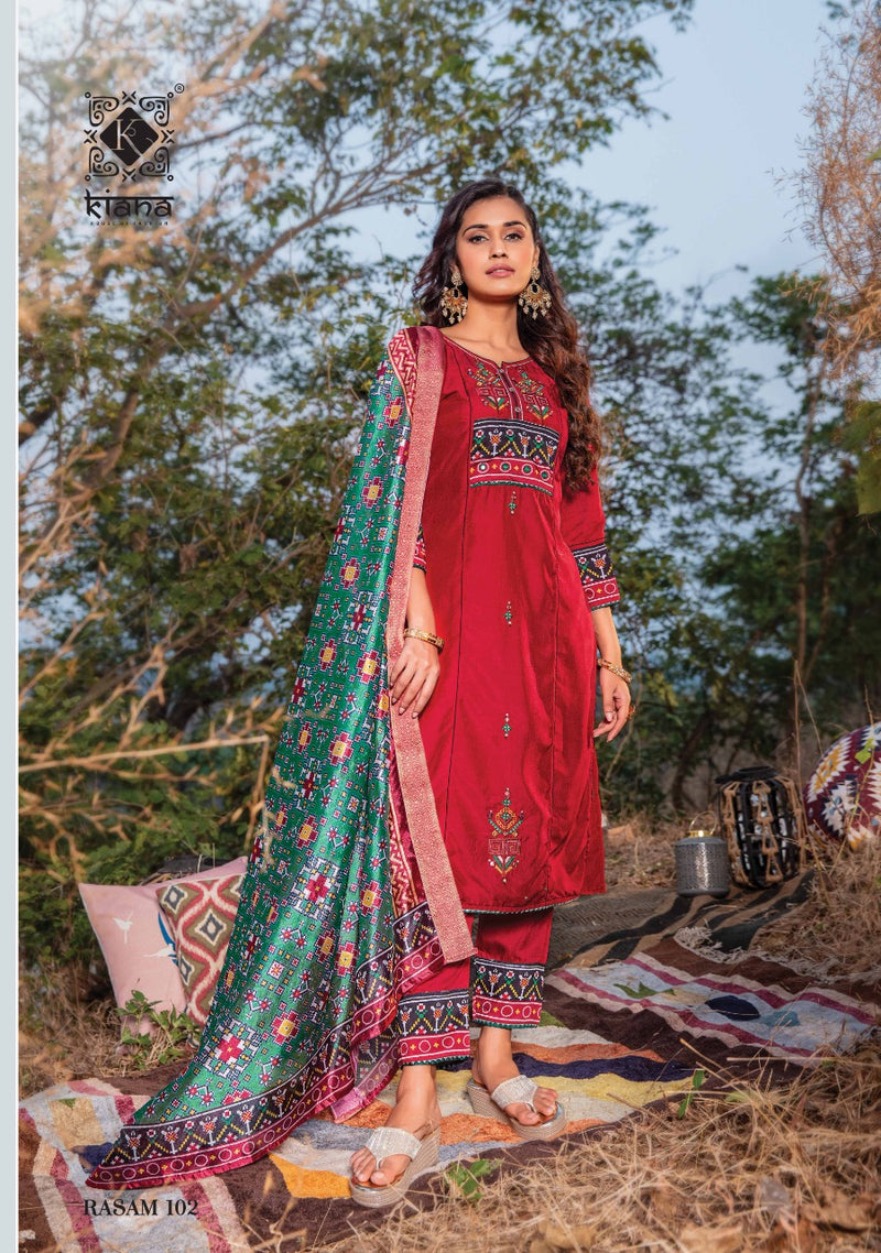 Kiana Fashion Rasam Muslin Silk Patola Print Thread Work Stylish Kurti Wear