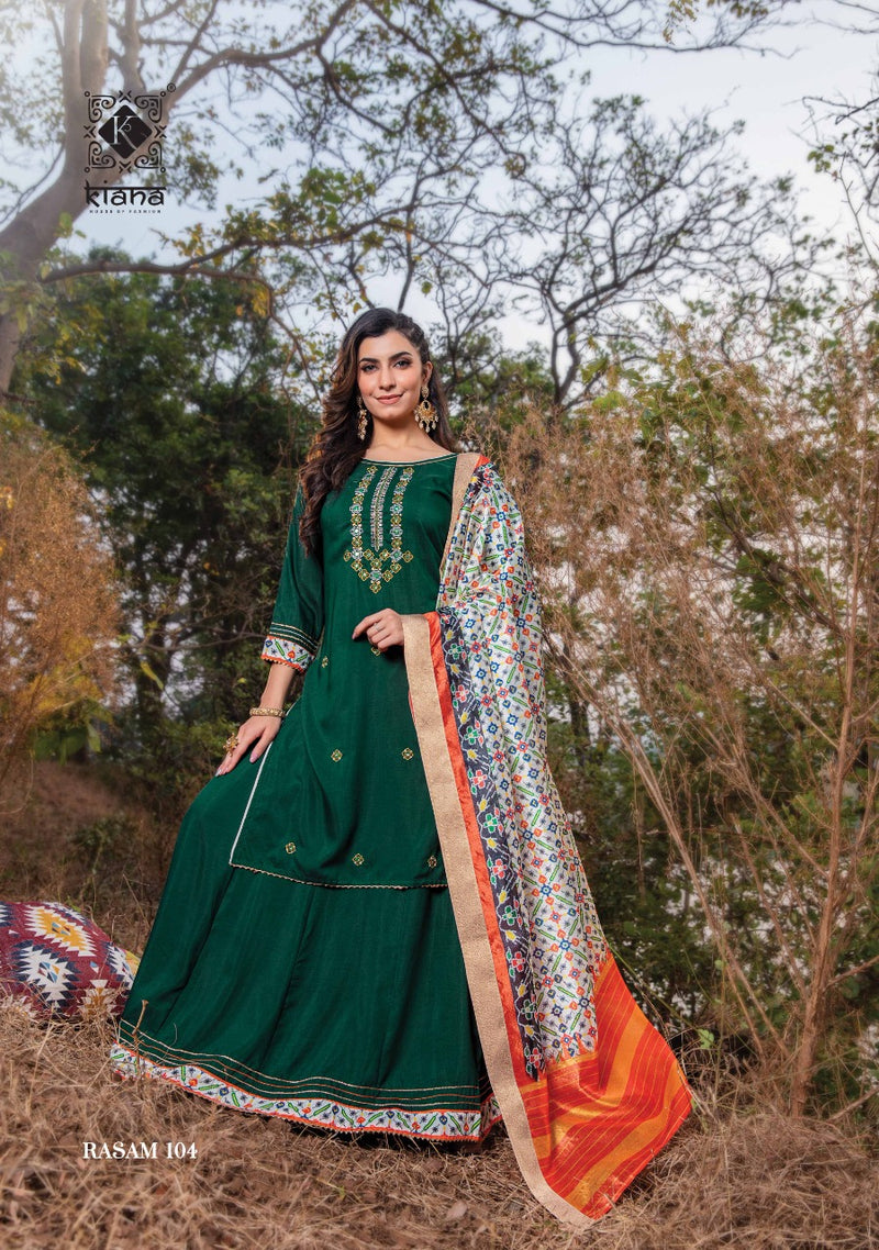 Kiana Fashion Rasam Muslin Silk Patola Print Thread Work Stylish Kurti Wear