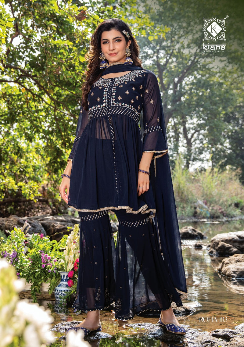 Kiana Fashion Roha Pure Georgette Khatli Embroidery Gotta Patti Work Kurti