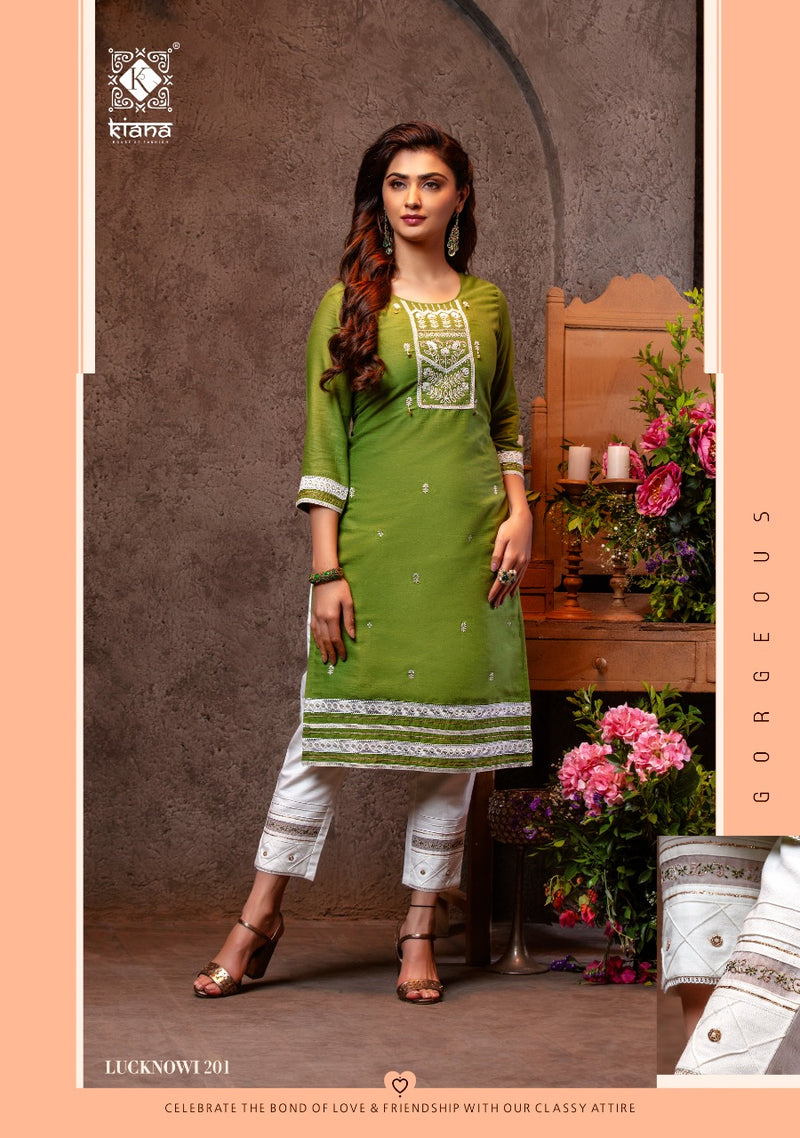 Kiana Lucknowl Vol 2 Cotton Heavy Jacquard With Heavy Work Kurti