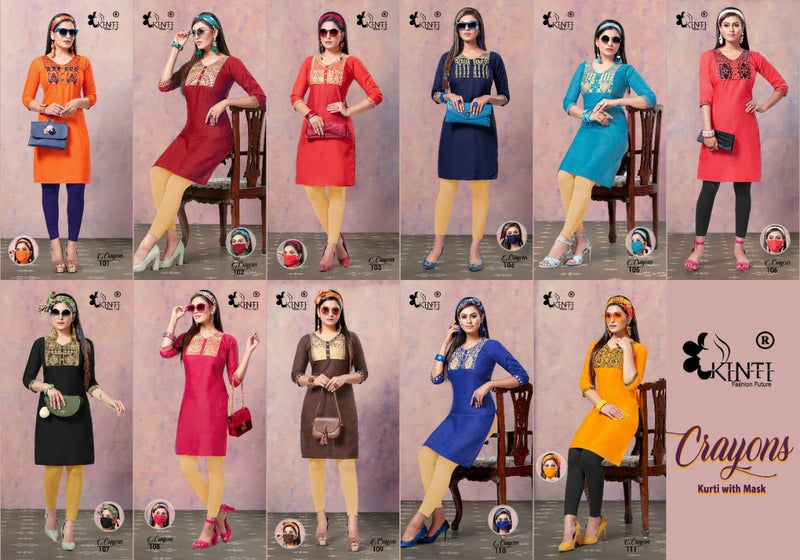 Kinti Crayons Slub Silk With Embroidery Work Exclusive Classic Look Long Straight Fancy Casual Wear Kurtis