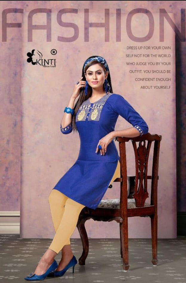 Kinti Crayons Slub Silk With Embroidery Work Exclusive Classic Look Long Straight Fancy Casual Wear Kurtis
