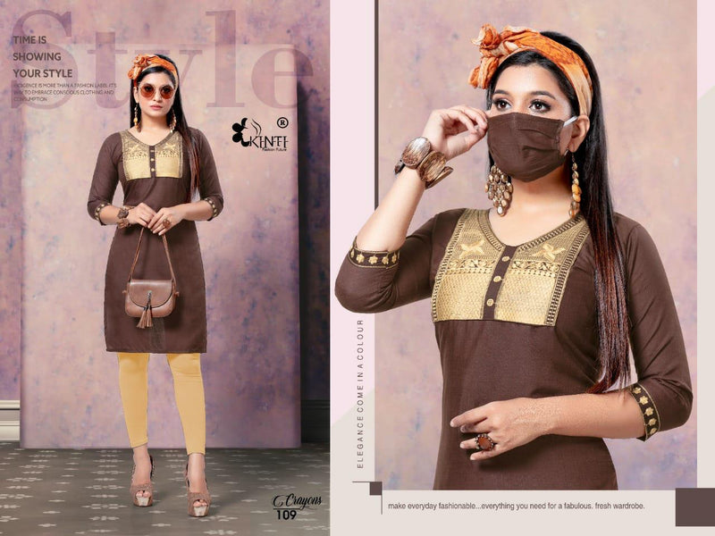 Kinti Crayons Slub Silk With Embroidery Work Exclusive Classic Look Long Straight Fancy Casual Wear Kurtis