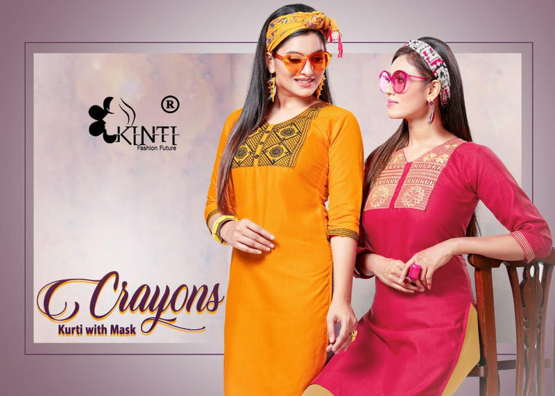 Kinti Crayons Slub Silk With Embroidery Work Exclusive Classic Look Long Straight Fancy Casual Wear Kurtis