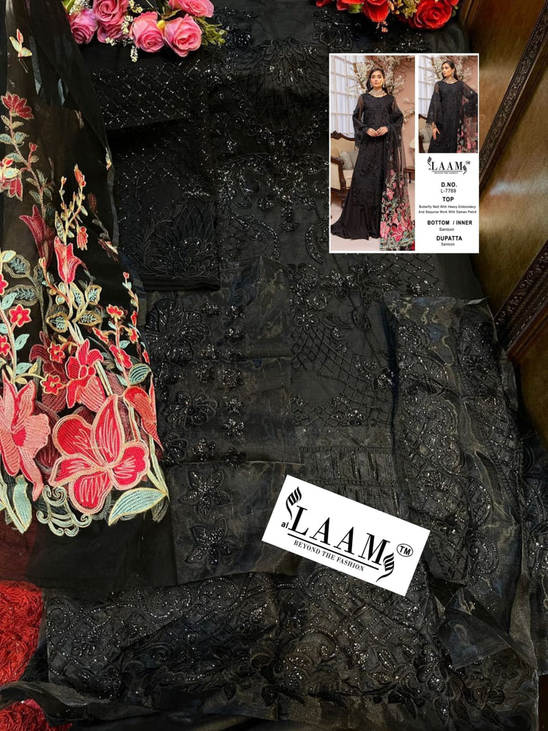 Al Laam L 7789 Butterfly Net Designer Pakistani Style Salwar Kameez With Heavy Embroidery