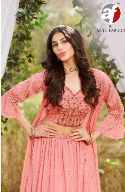 Anju Fabrics La Fashion Chinon Chiffon Designer Ready Made Wedding Wear Salwar Suits