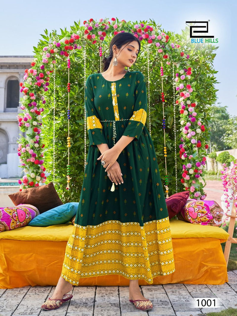 Blue Hills Lachak Vol 1 Rayon Printed Beautiful Gown Style Party Wear  Long Kurtis