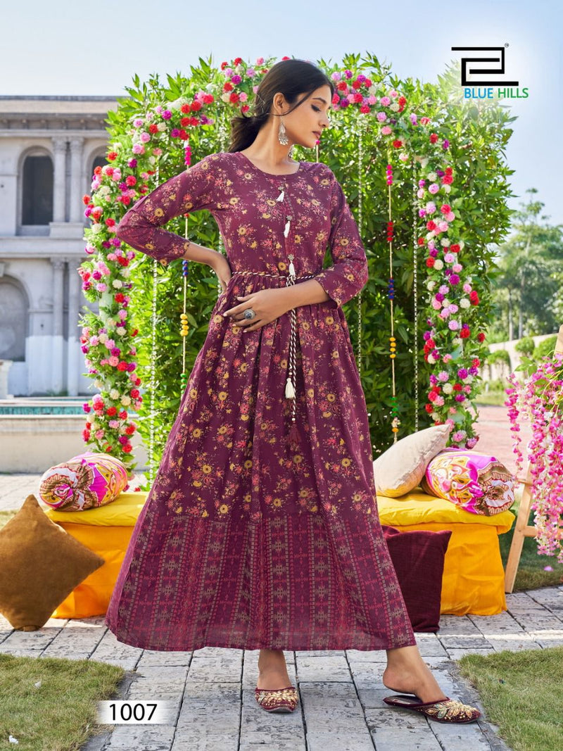 Blue Hills Lachak Vol 1 Rayon Printed Beautiful Gown Style Party Wear  Long Kurtis