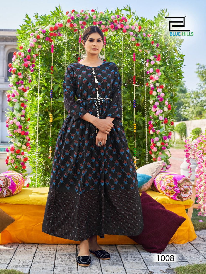 Blue Hills Lachak Vol 1 Rayon Printed Beautiful Gown Style Party Wear  Long Kurtis