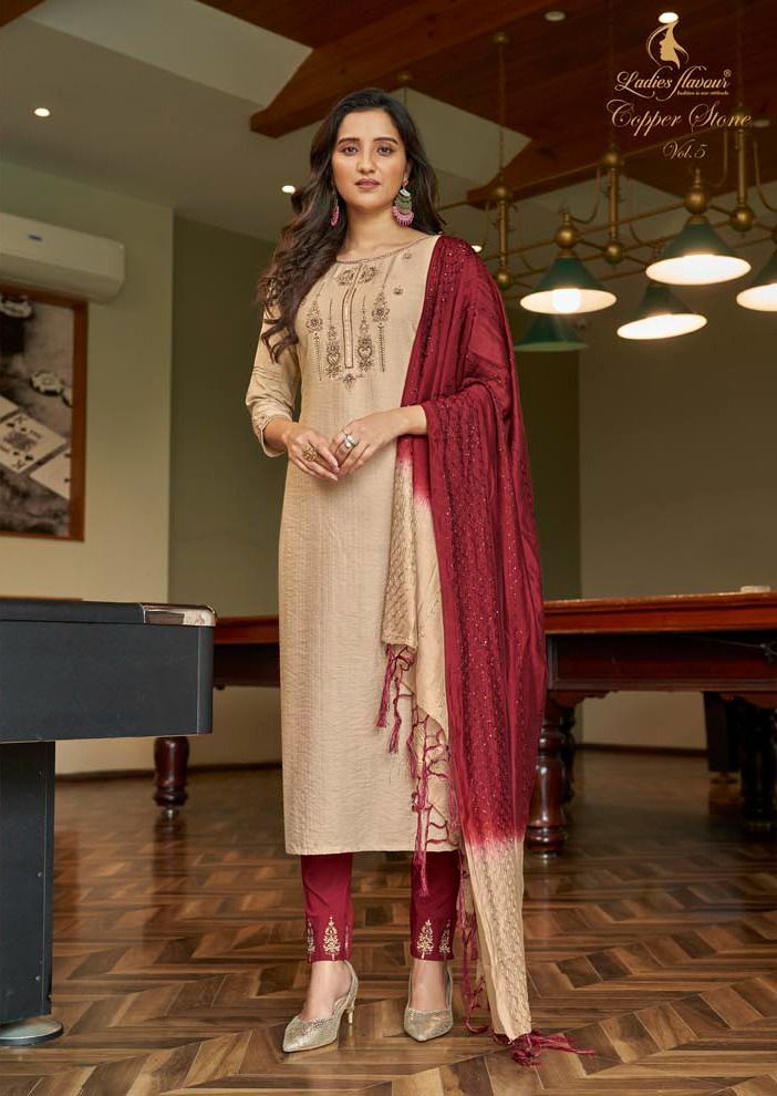 Ladies Flavour Copper Stone Vol 5 Nylon Viscose Causal Wear Kurti
