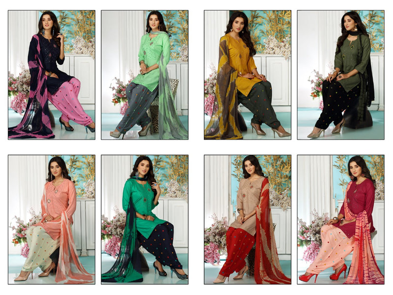 Master Ladlee Rayon Printed Party Wear Patiyala  Ready Made Salwar Kameez
