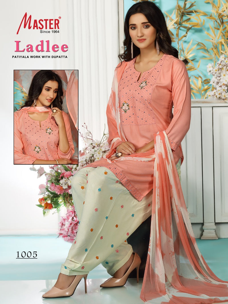 Master Ladlee Rayon Printed Party Wear Patiyala  Ready Made Salwar Kameez