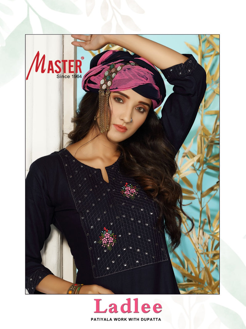 Master Ladlee Rayon Printed Party Wear Patiyala  Ready Made Salwar Kameez