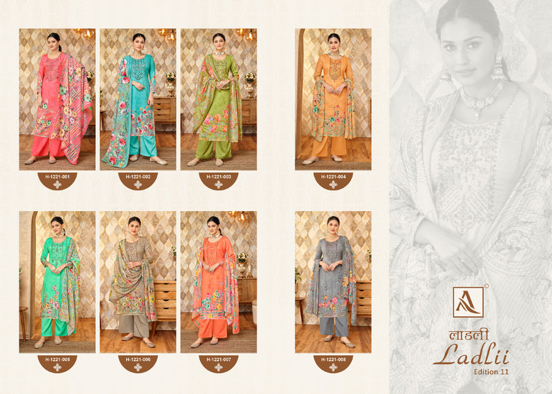 Alok Suits Ladli Edition Vol 11 Pure Jam Cotton Digital Print Fancy Embroidery Swarovski Diamond Work Designer Partywear Salwar Suit