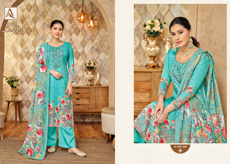 Alok Suits Ladli Edition Vol 11 Pure Jam Cotton Digital Print Fancy Embroidery Swarovski Diamond Work Designer Partywear Salwar Suit