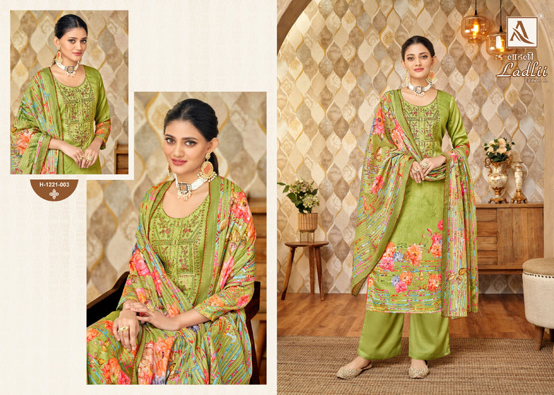 Alok Suits Ladli Edition Vol 11 Pure Jam Cotton Digital Print Fancy Embroidery Swarovski Diamond Work Designer Partywear Salwar Suit