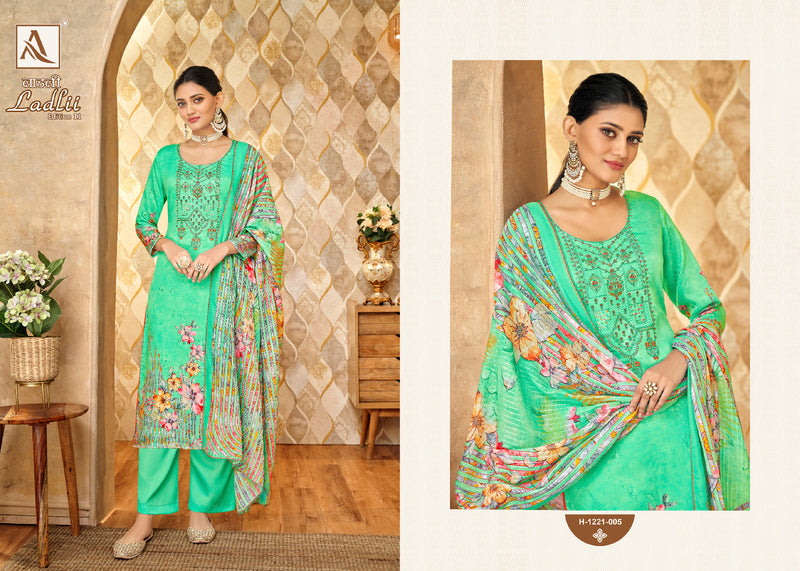 Alok Suits Ladli Edition Vol 11 Pure Jam Cotton Digital Print Fancy Embroidery Swarovski Diamond Work Designer Partywear Salwar Suit