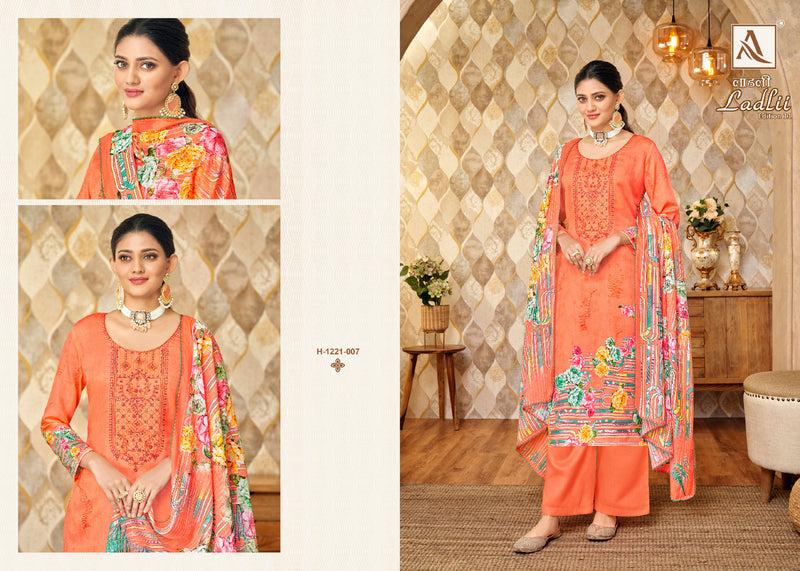Alok Suits Ladli Edition Vol 11 Pure Jam Cotton Digital Print Fancy Embroidery Swarovski Diamond Work Designer Partywear Salwar Suit
