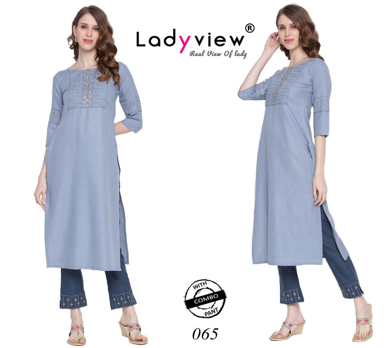 Ladyview Ruby Vol 1 Magic Slub  with Value Added Embrodery Work. Heavy Kurti