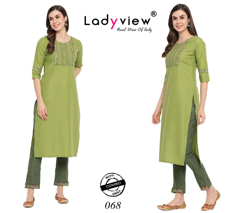 Ladyview Ruby Vol 1 Magic Slub  with Value Added Embrodery Work. Heavy Kurti