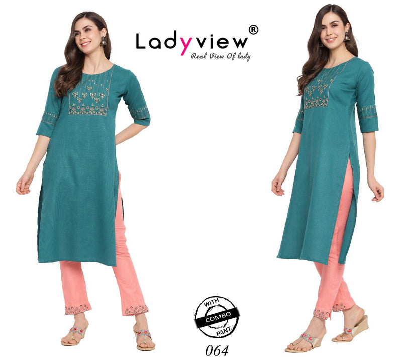 Ladyview Ruby Vol 1 Magic Slub  with Value Added Embrodery Work. Heavy Kurti