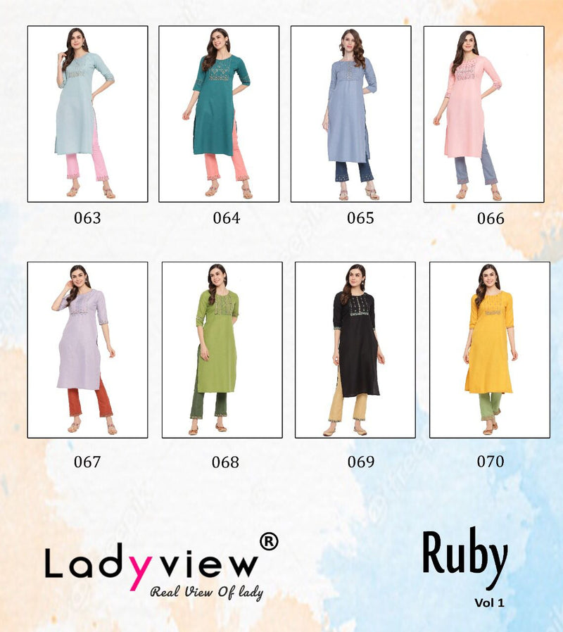 Ladyview Ruby Vol 1 Magic Slub  with Value Added Embrodery Work. Heavy Kurti