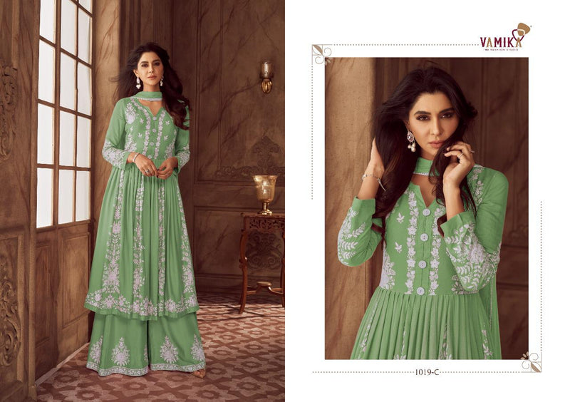 Vamika Lakhnawi Vol 4 Silver Rayon With Heavy Embroidery Work Stylish Designer Festive Wear Fancy Kurti