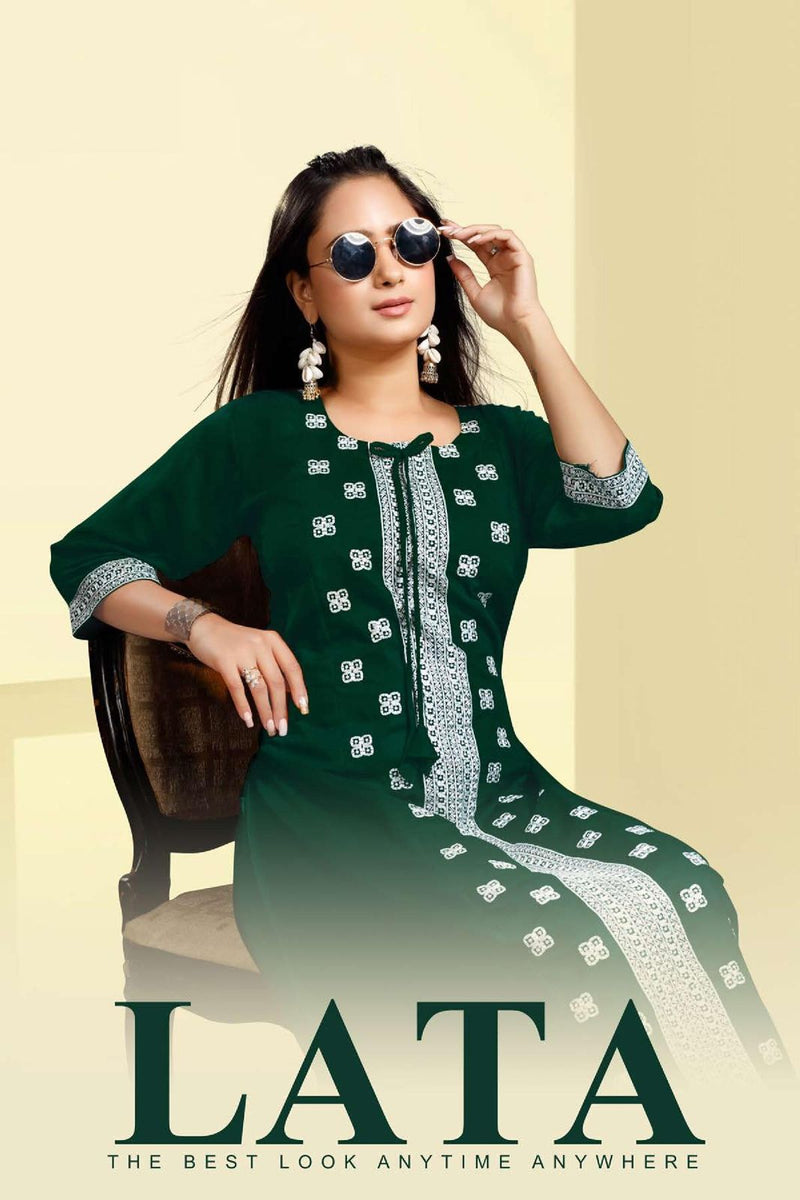 Mf Lata Dno 8146 Rayon With Hwavy embroidery Work Stylish Designer Party Wear Kurti